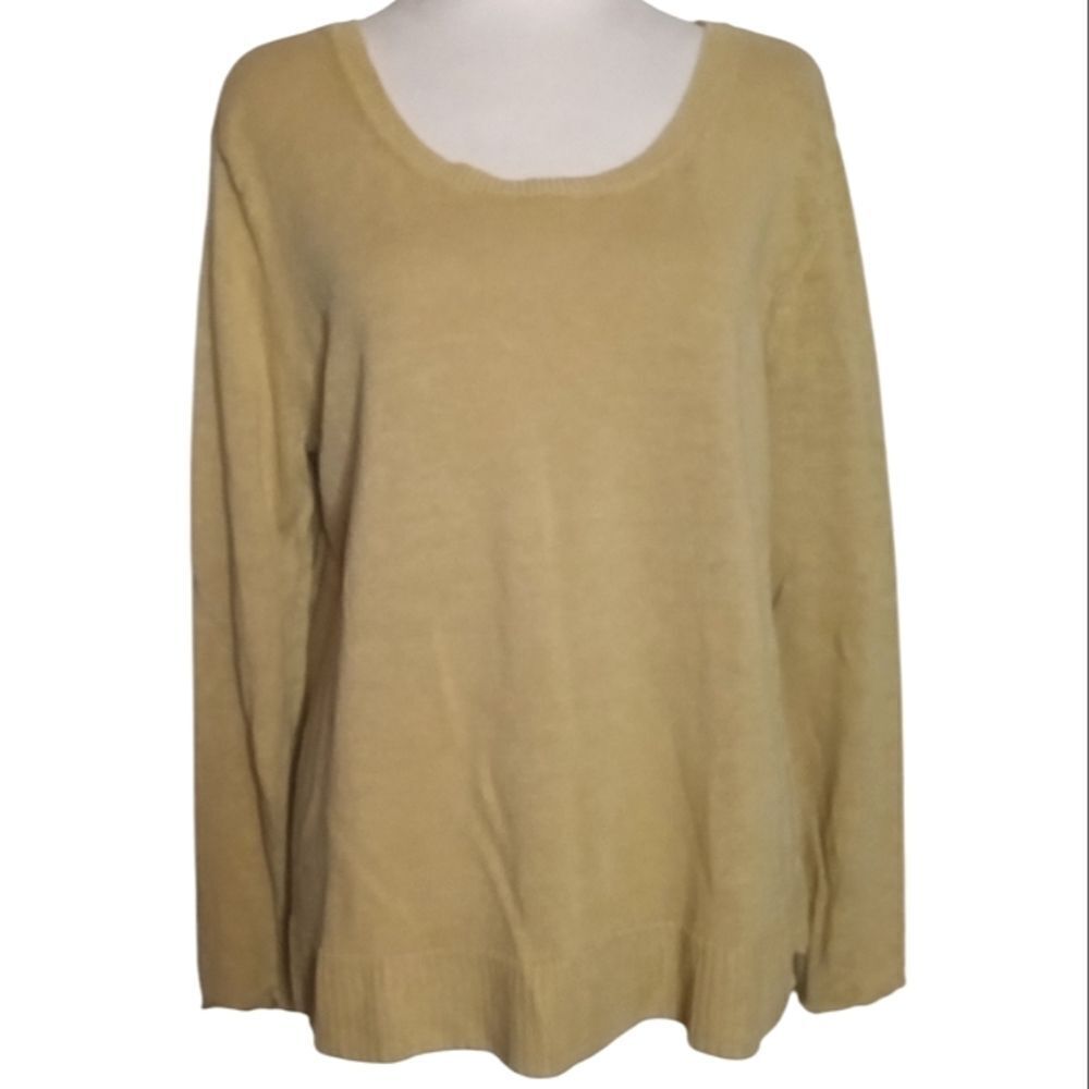Eileen Fisher Muted Yellow Knit 100% Linen Scoop Neck Sweater Size Large